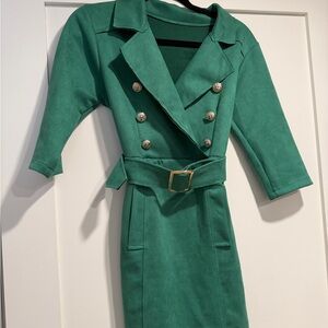 Elegant Green Double-Breasted Dress